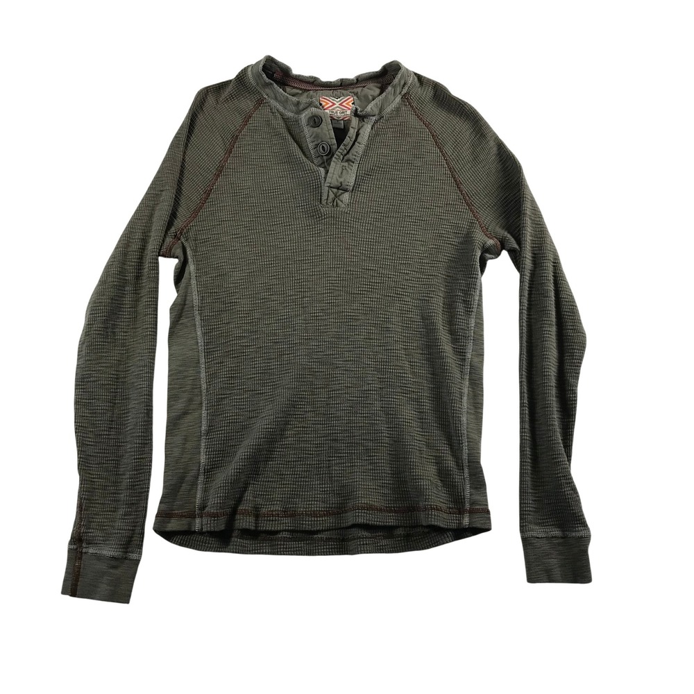 True Grit Mens Small Olive Green Waffle Knit Henley Long Sleeve Thermal Shirt